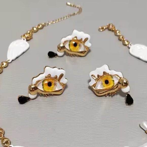 Micola - Personality Art Devil's Eye Teardrop Earrings & Ring Set ( Adjustable) - Picture 9 of 15